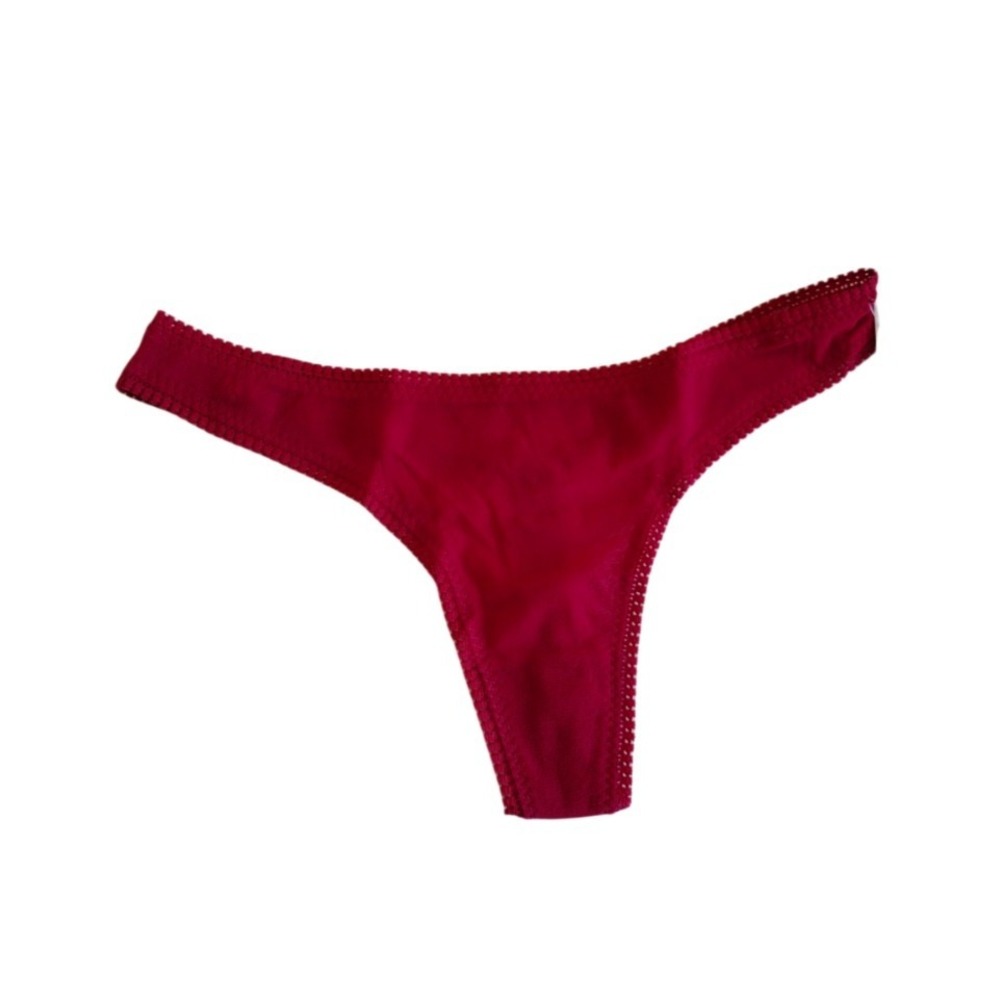 On Gossamer Thong Woman's Small Red Ruby Hip Mesh Nylon Knit Trim